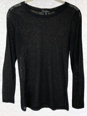 Bozzolo Black Floral Sheer Mesh Long Sleeve Fitted Top Size M NWT